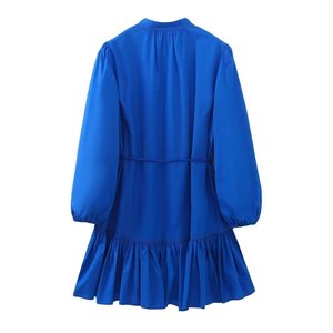 3191 Nouvelle Robe Midi Trapèze de Luxe à Col Rond et Double Boutonnage, Manches Longues, Bleu Klein - Product Image 2