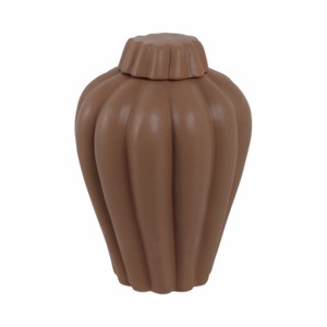Vaso Scultoreo in Ceramica Scanalata con Coperchio per Arredamento Casa, Soggiorno, Camera da Letto, Ufficio - Product Image 1