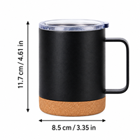 Mug isotherme en acier inoxydable à double paroi de 12 oz avec fond en liège et couvercle, idéal pour le camping – Vente en gros personnalisée