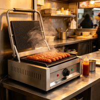 Grille électrique commerciale LIBERMANN en acier inoxydable antiadhésive avec contrôle de température pour panini, sandwichs et gaufres