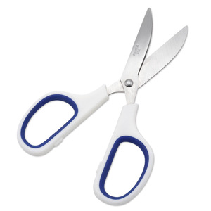 Stainless Steel Household Scissors White And Blue Straight Head Office Paper Cutting Home Use 0041 - Product Image 1