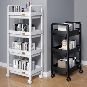 Black <b>Plastic</b> Rolling Utility Cart with Handle Multi-Functional Trolley for Office Living Room Salon Movable Storage Organizer - Product Image 3