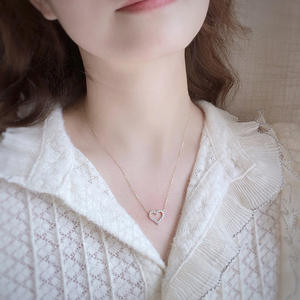 Venta caliente joyería fina plata esterlina <span class=keywords><strong>925</strong></span> 14K chapado en oro brillante circón corazón colgante collar - Product Image 5