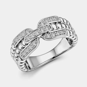 Bague en argent sterling 925 avec topaze blanche - Motif boucle de ceinture pavé sur bande tressée - Product Image 6