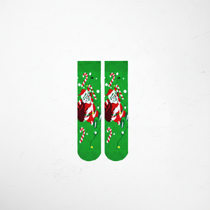 Calcetín Navideño con Estampado de Santa Claus Verde, Transpirable y para Uso Diario - Product Image 2