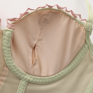 Ensemble de Lingerie Sexy OEM : Camisole Décontractée <span class=keywords><strong>en</strong></span> Dentelle Brodé de Fleurs, Haut Corset <span class=keywords><strong>en</strong></span> Satin à Baleines, Soutien-Gorge Vert Élégant et Strings pour Streetwear - Product Image 5