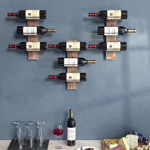 Support de rangement pour vin en bois pour la <span class=keywords><strong>cuisine</strong></span>, <span class=keywords><strong>porte</strong></span>-bouteilles mural en bois de pin et en métal - Product Image 3