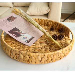 Rattan Storage <b>Basket</b> Circle With Handles Willow Straw <b>Weaving</b> Neatening Storage Solution - Product Image 3