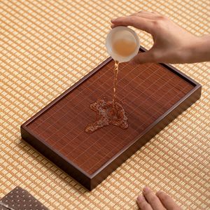 Walnut Wood And Bamboo <b>Tea</b> <b>Tray</b> Rectangular Zen Style Elegant For Home Use - Product Image 3