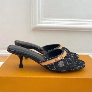 2026 Summer Trend Designer Thin Heel Slide Sandals Premium Wear-Resistant Printed Canvas Fabric Luxury Casual <b>Shoes</b> Wholesale - Product Image 3