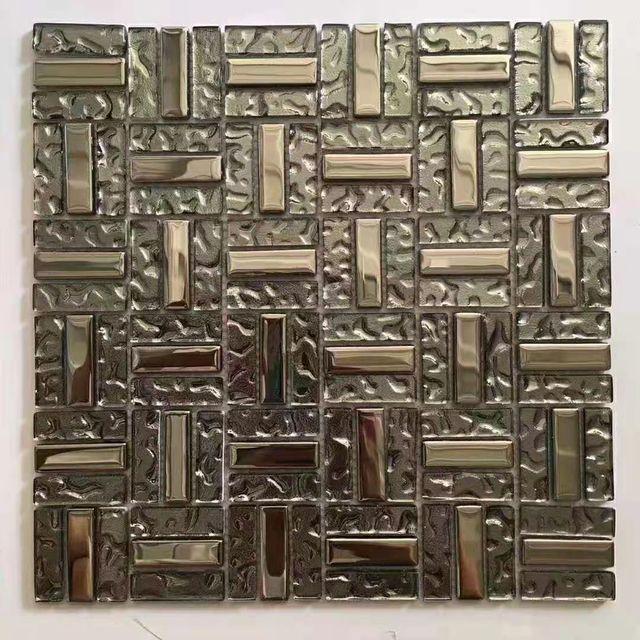Wall Pattern Mosaic Arts Black Stone Marble With Brass Waterjet Luxury Glass Mosaic Tile