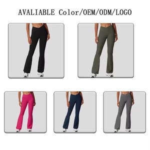 Leggings de yoga de cintura alta cruzada para mujer, pantalones deportivos ajustados con efecto levantacola y acampanados para correr - Product Image 2