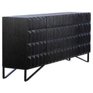 Aparador de Almacenamiento de Estilo Industrial con 4 Puertas, Mueble de Madera Rectangular Negro con Acabado Metálico para Comedor, Cocina, Dormitorio, Hotel - Product Image 3