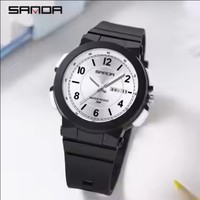 SANDA 6097 Nouvelle Montre à Quartz Tendance pour Homme, Simple, en Silicone, Verre, Étanche 3 ATM, Affichage Numérique, Aiguilles Lumineuses