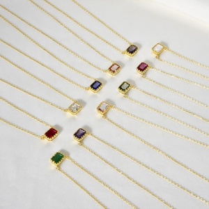 Gargantilla de circón de colores de 12 meses, Collar de plata de ley 925, colgante cuadrado chapado en oro de 18 quilates, collar de piedra natal - Product Image 5