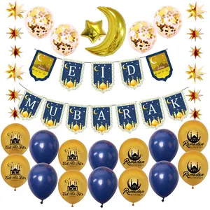 Ensemble de décorations pour le Ramadan Eid Mubarak, ballons musulmans, banderole, Ramadan, étoiles de lune, ornements pour l'aïd Mubarak