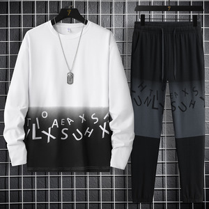 Tuta sportiva Casual da <span class=keywords><strong>uomo</strong></span> autunno inverno per il tempo libero t-shirt a manica lunga pantaloni lunghi a vita media stampati cambiamento graduale pettinato piatto - Product Image 1