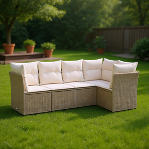 Ensemble de canapés de jardin en polyrotin D0100XF4PZ8 beige, grand mobilier d'extérieur, design haut de gamme, coussins en mousse haute densité - Product Image 2