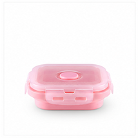 Boîte à lunch carrée mini pliable en silicone, compatible micro-ondes, avec couvercle verrouillable, pour la préparation des repas et les voyages (vente en gros)