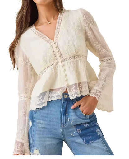 Verified Supplier Lace Peplum Top Chiffon Material, Multiple Sizes
