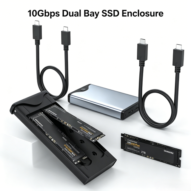 Wholesale Custom Logo 10Gbps Dual Protocol SATA NVMe M.2 Dual Bay External SSD Hard Drive Enclosure