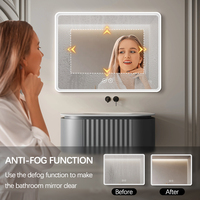 Miroir de salle de bain éclairé par LED à éclairage frontal, à intensité variable, anti-buée, avec cadre en aluminium blanc sans joint