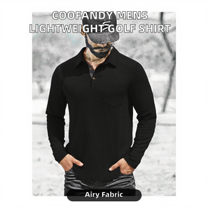 Chemise de golf pour homme COOFANDY à manches longues, tricotée, unie, décontractée, boutonnée, légère, douce, respirante, avec poche, hiver, noir - Product Image 2