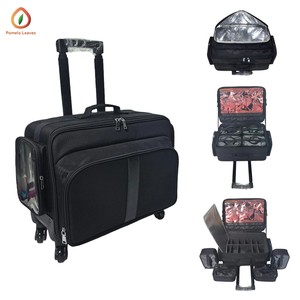 Valise de maquillage à roulettes en nylon personnalisée avec poignée télescopique, 4 sacs, grand rangement, chariot pour maquilleurs et coiffeurs - Product Image 1