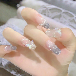 24 pezzi punte per unghie con farfalla lampeggianti in argento con chiusura a stampa completa su unghie finte artificiali Nail Art fai-da-te in stile francese - Product Image 3