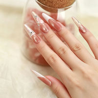 Ongles à presser OEM ODM, forme Stiletto longs, réutilisables, French Manucure, Chrome, Fleur 3D, Perle, Luxe, pour la Saint-Valentin