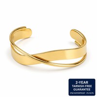 Bracelet jonc ouvert en acier inoxydable plaqué or 18 carats avec croix, personnalisable, prêt à expédier, pour femmes - Vente en gros
