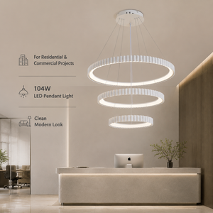 Lustre moderne à trois anneaux 104W LED dimmable avec télécommande, tricolore, en métal, pour salle à manger, salon, hôtel, villa, usage commercial - Product Image 4