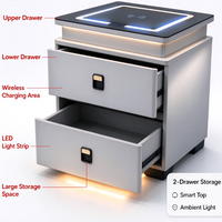 Table de chevet élégante style crème avec chargeur sans fil, lumière d'ambiance LED, 2 tiroirs, grande capacité, table de chevet pour appartement