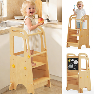 Sgabello da Cucina per Bambini con Lavagna, Supporto in <span class=keywords><strong>Legno</strong></span> Antiscivolo, Design Contemporaneo Multifunzione - Product Image 1