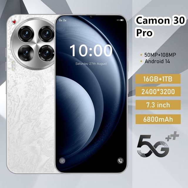 Factory Wholesale Tecno Camon 30 Pro C30 Smart Phone 108MP Rear Camera Dual SIM Super Large HD Screen 1TB Storage LTE Compatible