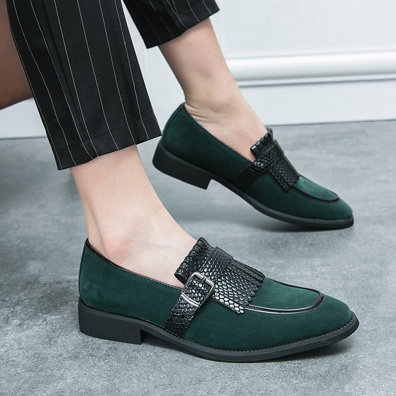 Fonleader Green Suede Leather Dress Shoes for Men