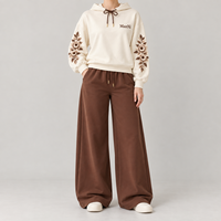 Ensemble sweat à capuche et pantalon large en molleton pour femme, broderie florale, marque privée, fabrication OEM personnalisée