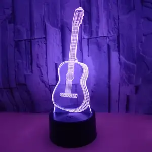 Toptan özel 3D gitar ortam masa lambası yedi renk dokunmatik görsel Led gece lambası