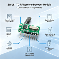Módulo Receptor Decodificador RF de 4 Canales ZW-JL1-TD 433MHz con LED Externo y Botón de Aprendizaje, Compatible con Conexión a APP, Modos M4 L4 T4 para Portones