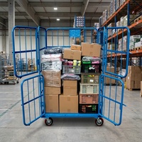 Contenedor de Acero de Seguridad de 4 Puertas, Capacidad de Carga de 500 kg, Verde, Apilable, con Frenos Giratorios, Carro Logístico