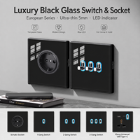 Lampe murale coulissante de luxe en verre noir, interrupteur LED, prise universelle USB Type-C standard UE/Royaume-Uni, IP20, maison, hôtel, bureau, villa