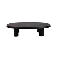Table basse moderne en bois noir à profil bas, table à thé ovale avec pieds cylindriques, meubles de salon