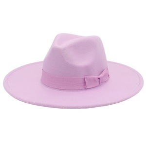 Hot Selling Women Men Colors Fashion Trendy Wide Brim Fedora Hats with Matching <b>Ribbon</b> Bow - Product Image 2