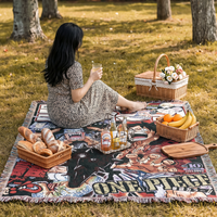 Couverture tissée en jacquard coton/polyester motif anime 130x160cm, couverture de canapé personnalisée, couvre-lit, jeté de voyage et de camping, faible MOQ