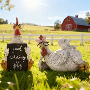 Good Morning Chicken Resin Figurines 2Pcs Desk Decor <b>Office</b> <b>Supplies</b> Modern Farmhouse Style - Product Image 4