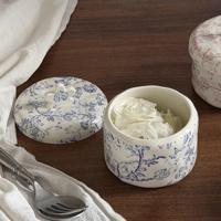 Pot de rangement en céramique écologique à motif floral français et bol à dessert avec couvercle – Design personnalisable pour récipient à assaisonnements de fête