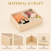 Boîte à sushi en bois massif naturel, style japonais, plateau d'emballage pour sashimi avec couvercle en acrylique pour les plats à emporter de fruits de mer