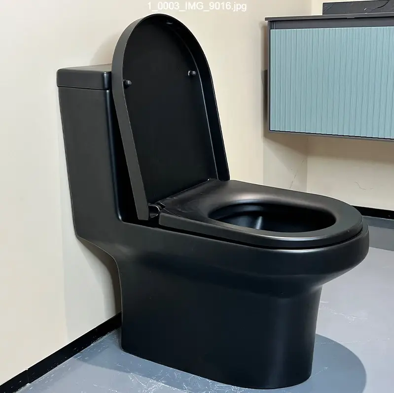 नवीनतम लक्जरी मैट काले अपनाना Rimless सिरेमिक siphonic एक टुकड़ा शौचालय वॉश बाथरूम के लिए नीचे
