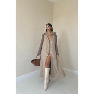 Manteau long à capuche en tissu polyester pour femme, coupe décontractée, manches longues, coupe-vent, avec capuche amovible - Product Image 5