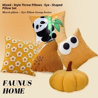 Coussin brodé en peluche style nordique et housse de coussin personnalisée, motif dessin animé mignon grands yeux fleur, coussin panda pour dossier de canapé, décoration